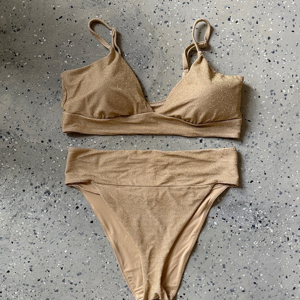 Aerie Gold Sparkle Bikini Set